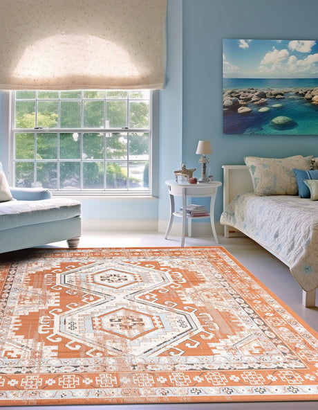 Terracotta 5' 3 x 5' 3 Charlotte Square Area Rug 100% Polypropylene With Jute Backing Traditional Classical Durable Carpet for Living Dining Office Rooms for Sale at Rug Engine