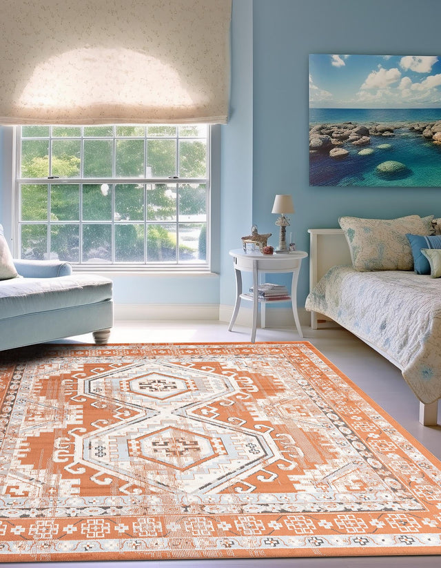 Terracotta 5' 3 x 5' 3 Charlotte Square Area Rug 100% Polypropylene With Jute Backing Traditional Classical Durable Carpet for Living Dining Office Rooms for Sale at Rug Engine