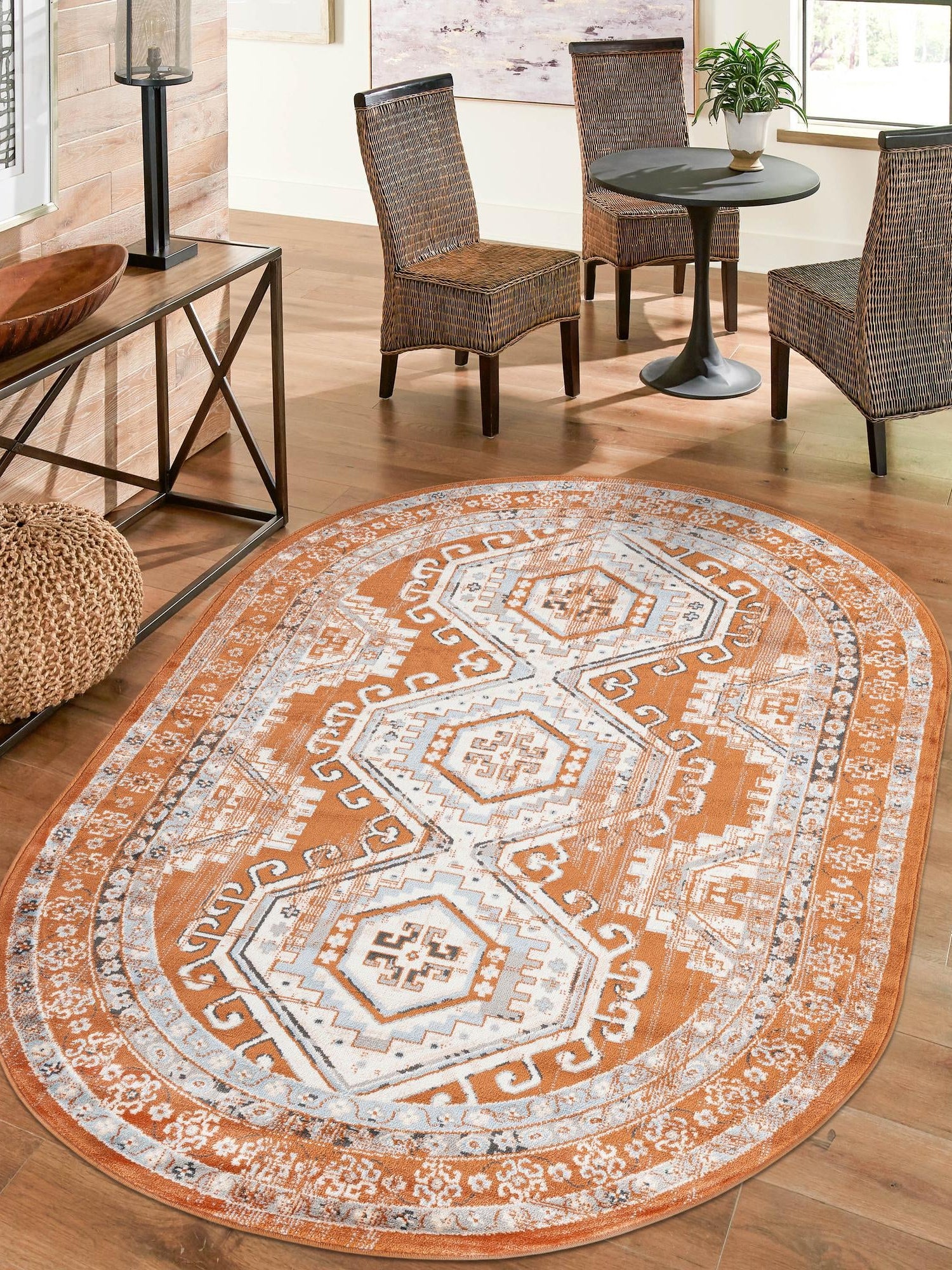 Terracotta 4' 1 x 6' 1 Charlotte Oval Area Rug 100% Polypropylene With Jute Backing Traditional Classical Durable Carpet for Living Dining Office Rooms for Sale at Rug Engine