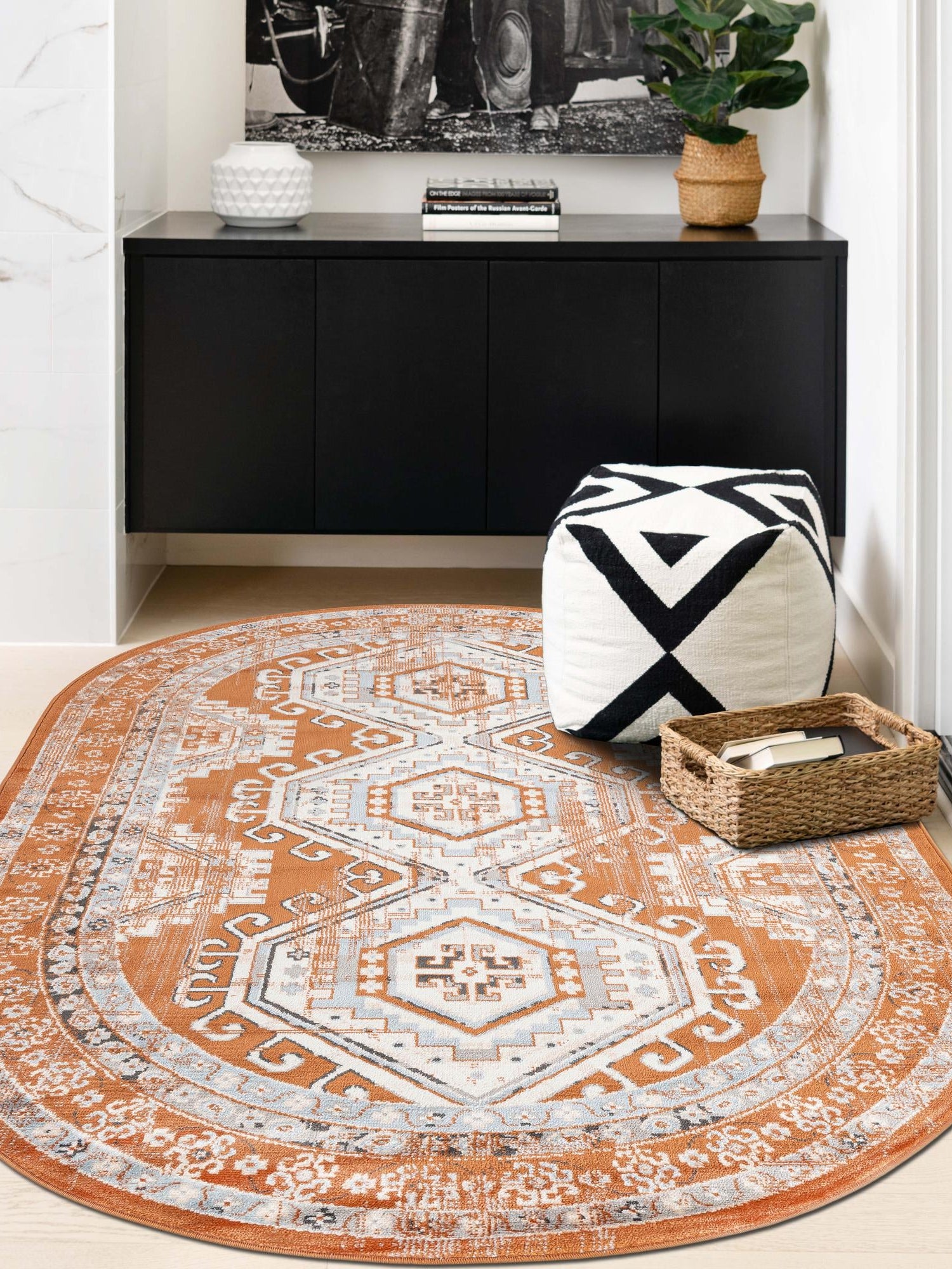 Terracotta 4' 1 x 6' 1 Charlotte Oval Area Rug 100% Polypropylene With Jute Backing Traditional Classical Durable Carpet for Living Dining Office Rooms for Sale at Rug Engine
