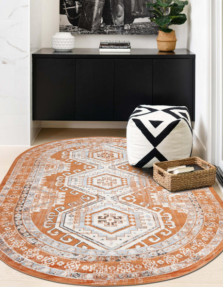 Terracotta 4' 1 x 6' 1 Charlotte Oval Area Rug 100% Polypropylene With Jute Backing Traditional Classical Durable Carpet for Living Dining Office Rooms for Sale at Rug Engine