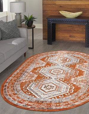 Terracotta 6' 1 x 9' Charlotte Oval Area Rug 100% Polypropylene With Jute Backing Traditional Classical Durable Carpet for Living Dining Office Rooms for Sale at Rug Engine
