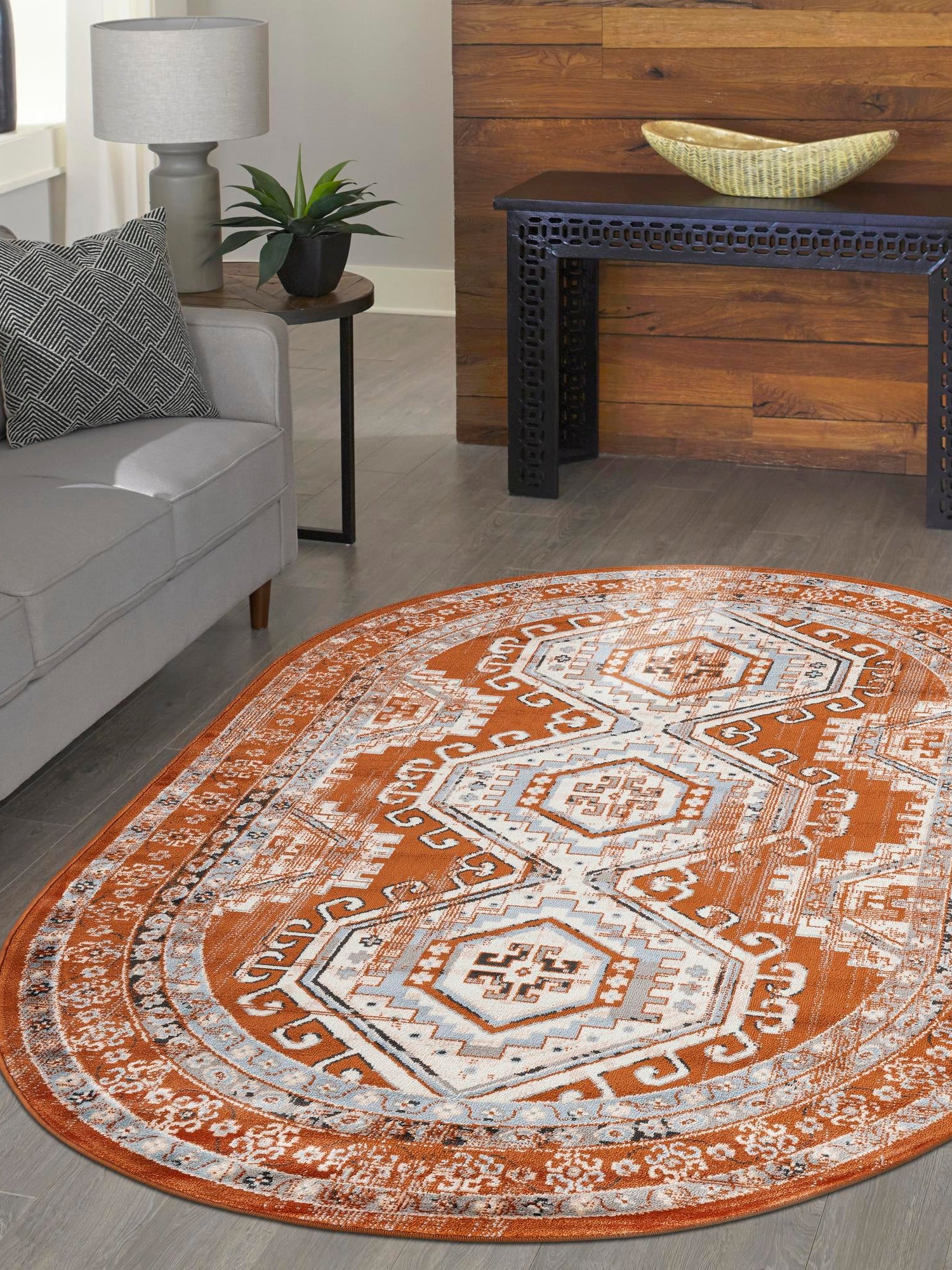 Terracotta 4' 1 x 6' 1 Charlotte Oval Area Rug 100% Polypropylene With Jute Backing Traditional Classical Durable Carpet for Living Dining Office Rooms for Sale at Rug Engine