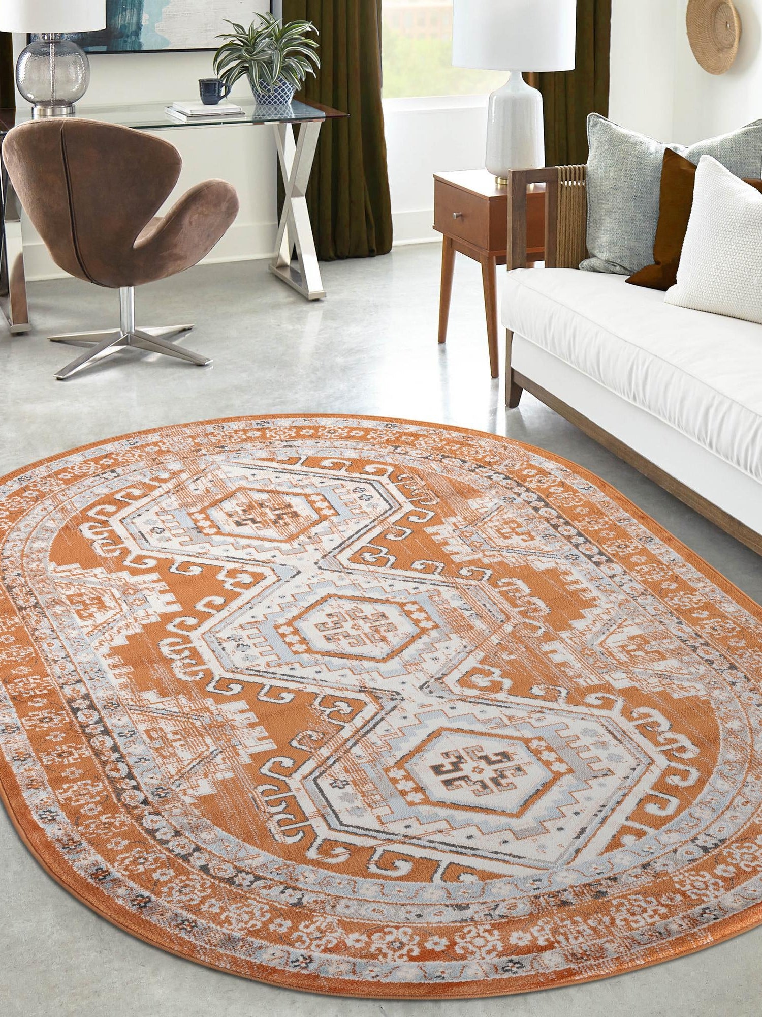 Terracotta 7' 10 x 10' Charlotte Oval Area Rug 100% Polypropylene With Jute Backing Traditional Classical Durable Carpet for Living Dining Office Rooms for Sale at Rug Engine