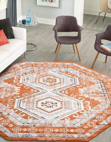 Terracotta 7' 10 x 7' 10 Charlotte Octagon Area Rug 100% Polypropylene With Jute Backing Traditional Classical Durable Carpet for Living Dining Office Rooms for Sale at Rug Engine