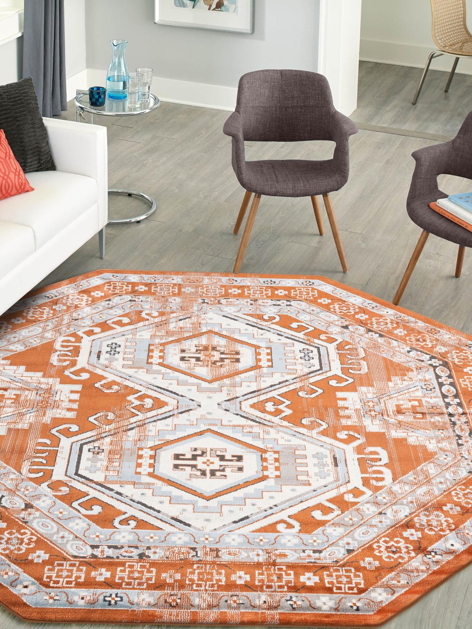 Terracotta 5' 3 x 5' 3 Charlotte Octagon Area Rug 100% Polypropylene With Jute Backing Traditional Classical Durable Carpet for Living Dining Office Rooms for Sale at Rug Engine