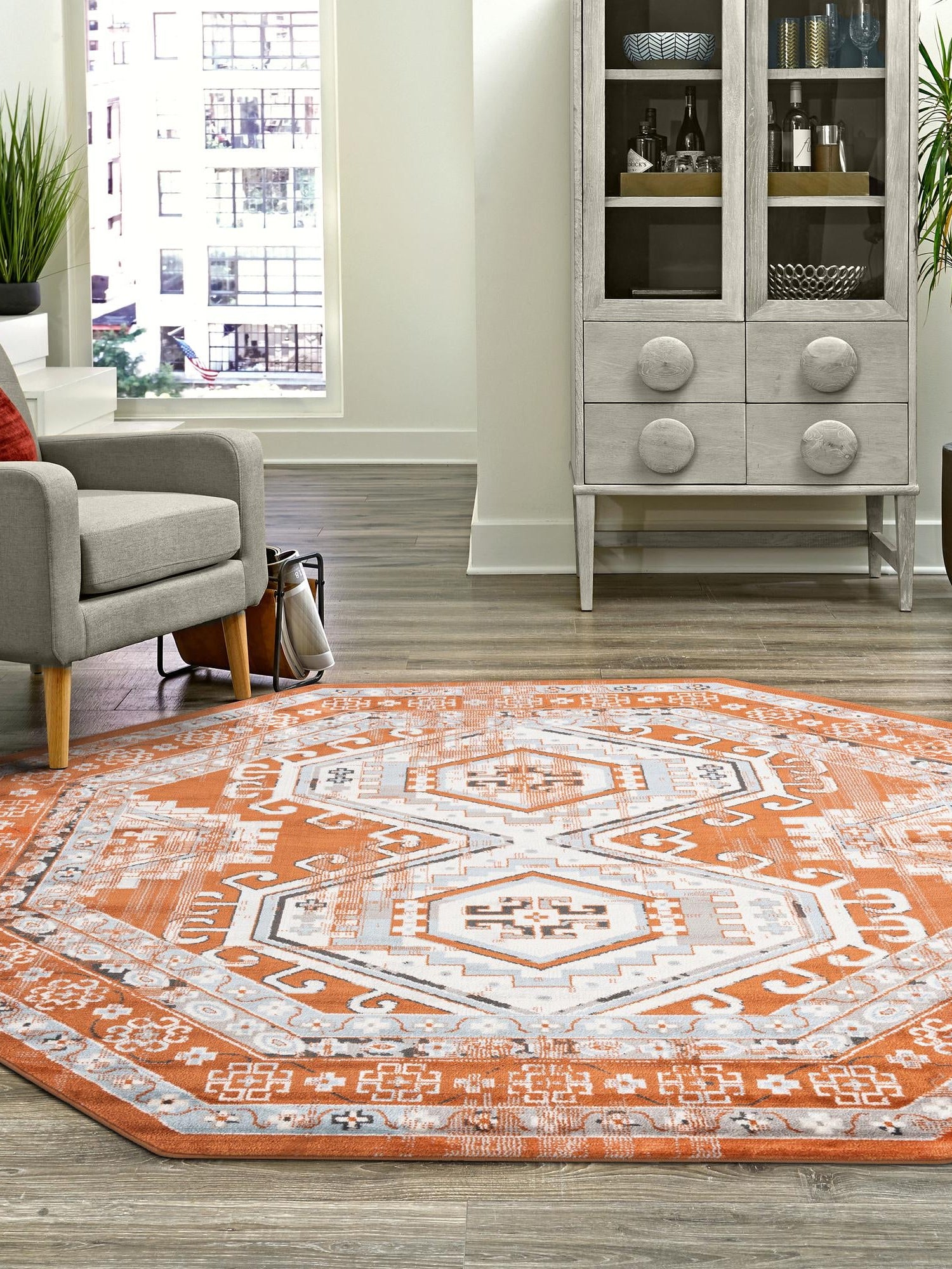 Terracotta 5' 3 x 5' 3 Charlotte Octagon Area Rug 100% Polypropylene With Jute Backing Traditional Classical Durable Carpet for Living Dining Office Rooms for Sale at Rug Engine