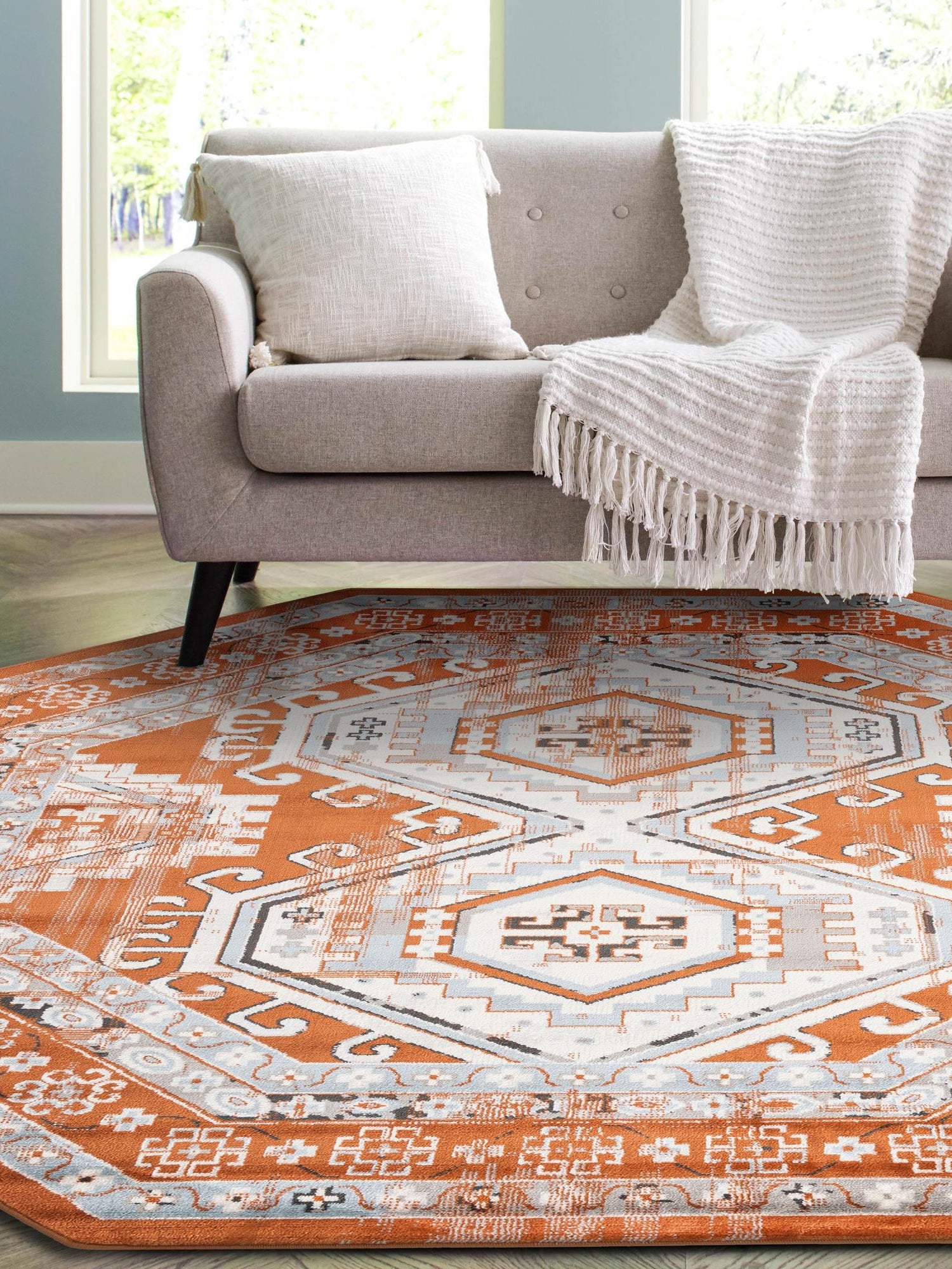 Terracotta 5' 3 x 5' 3 Charlotte Octagon Area Rug 100% Polypropylene With Jute Backing Traditional Classical Durable Carpet for Living Dining Office Rooms for Sale at Rug Engine