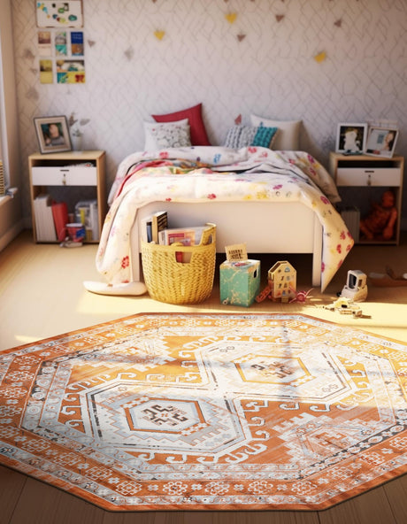 Terracotta 7' 10 x 7' 10 Charlotte Octagon Area Rug 100% Polypropylene With Jute Backing Traditional Classical Durable Carpet for Living Dining Office Rooms for Sale at Rug Engine