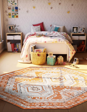 Terracotta 5' 3 x 5' 3 Charlotte Octagon Area Rug 100% Polypropylene With Jute Backing Traditional Classical Durable Carpet for Living Dining Office Rooms for Sale at Rug Engine