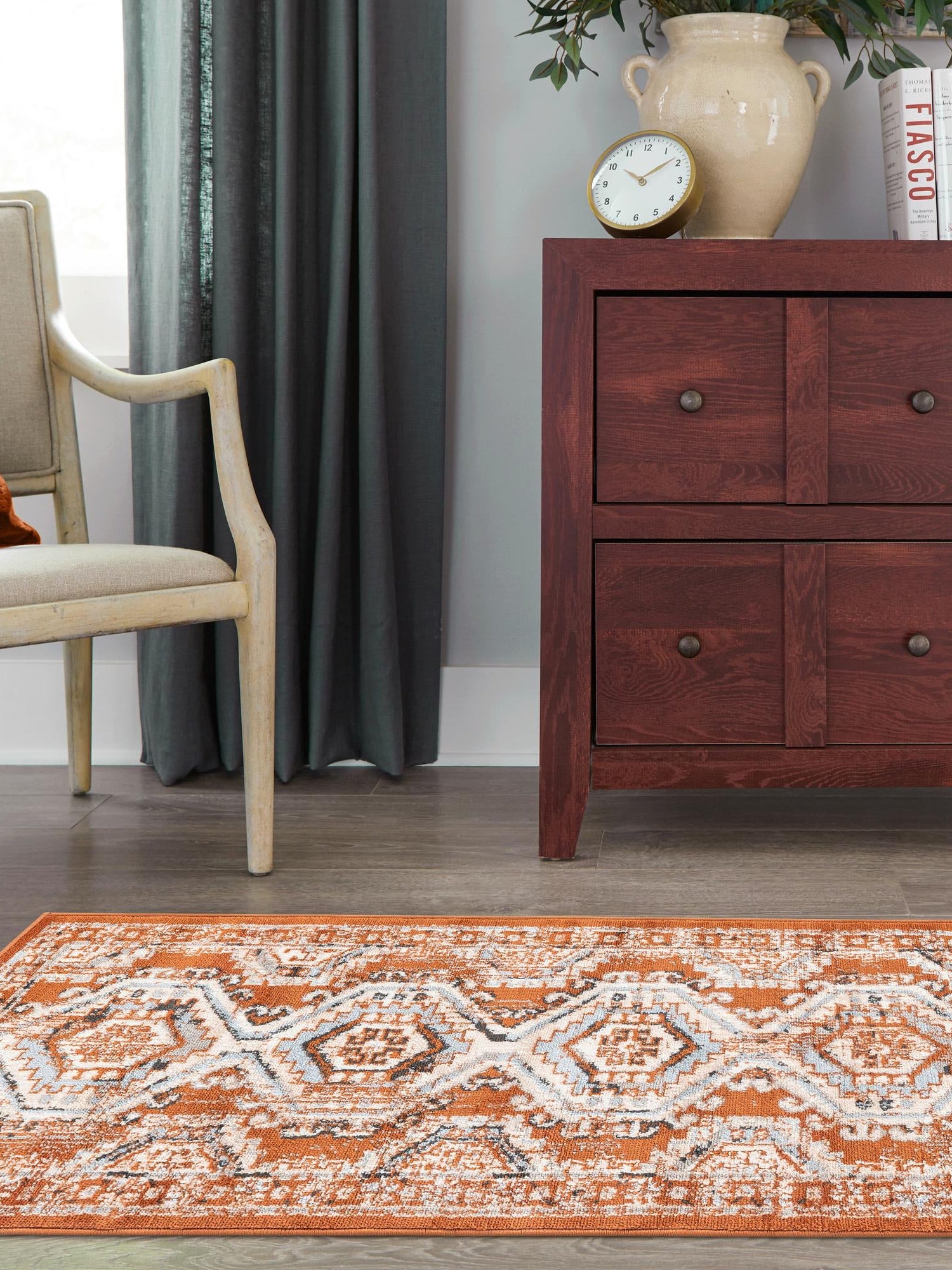 Terracotta 2' x 7' 1 Charlotte Runner Area Rug 100% Polypropylene With Jute Backing Traditional Classical Durable Carpet for Living Dining Office Rooms for Sale at Rug Engine