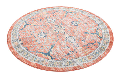 Brick Red 7' x 7' Lola Round Area Rug Polypropylene With Jute Backing Traditional Pattern Easy Clean Carpet for Home Interior Design for Sale at Rug Engine