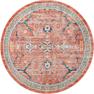Brick Red 7' x 7' Lola Round Area Rug Polypropylene With Jute Backing Traditional Pattern Easy Clean Carpet for Home Interior Design for Sale at Rug Engine