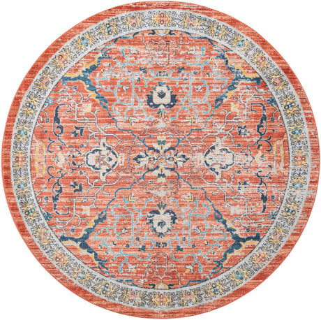 Brick Red 7' x 7' Lola Round Area Rug Polypropylene With Jute Backing Traditional Pattern Easy Clean Carpet for Home Interior Design for Sale at Rug Engine