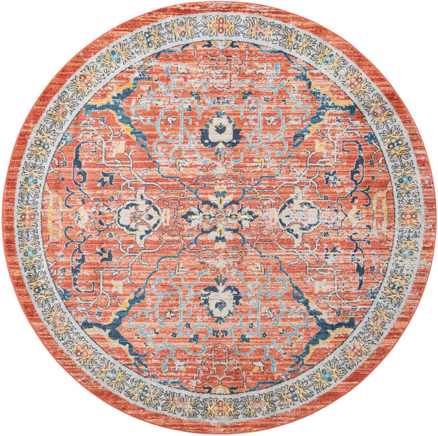 Brick Red 7' x 7' Lola Round Area Rug Polypropylene With Jute Backing Traditional Pattern Easy Clean Carpet for Home Interior Design for Sale at Rug Engine