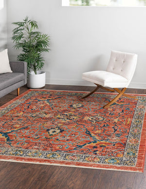 Brick Red 7' 10 x 7' 10 Lola Square Area Rug Polypropylene With Jute Backing Traditional Pattern Easy Clean Carpet for Home Interior Design for Sale at Rug Engine