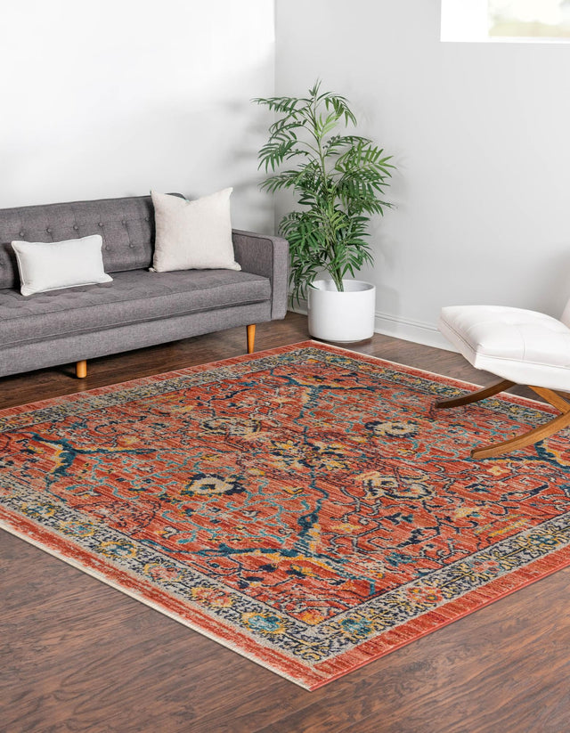 Brick Red 3' 3 x 3' 3 Lola Square Area Rug Polypropylene With Jute Backing Traditional Pattern Easy Clean Carpet for Home Interior Design for Sale at Rug Engine