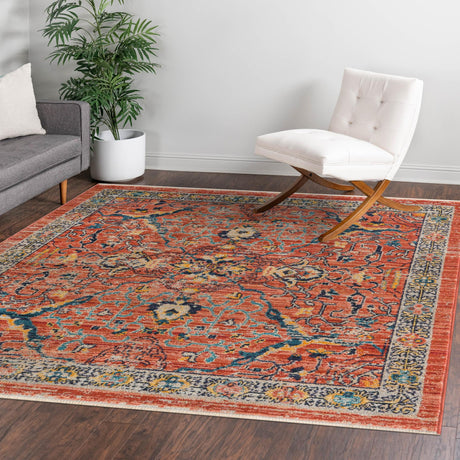 Brick Red 3' 11 x 3' 11 Lola Square Area Rug Polypropylene With Jute Backing Traditional Pattern Easy Clean Carpet for Home Interior Design for Sale at Rug Engine