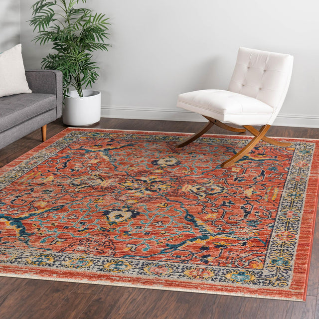 Brick Red 7' 10 x 7' 10 Lola Square Area Rug Polypropylene With Jute Backing Traditional Pattern Easy Clean Carpet for Home Interior Design for Sale at Rug Engine