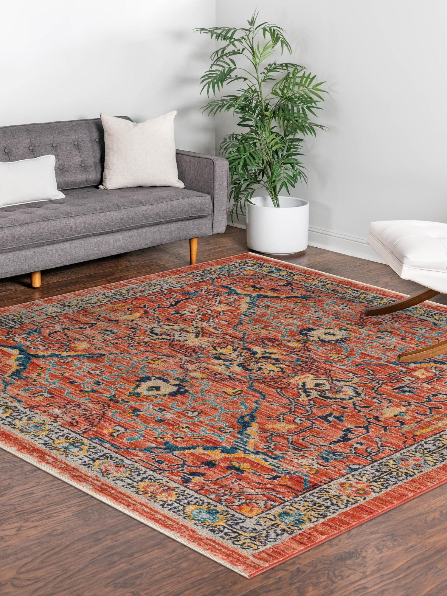 Brick Red 7' 10 x 7' 10 Lola Square Area Rug Polypropylene With Jute Backing Traditional Pattern Easy Clean Carpet for Home Interior Design for Sale at Rug Engine
