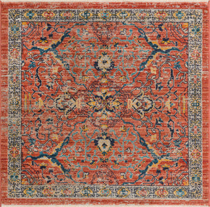 Brick Red 3' 11 x 3' 11 Lola Square Area Rug Polypropylene With Jute Backing Traditional Pattern Easy Clean Carpet for Home Interior Design for Sale at Rug Engine