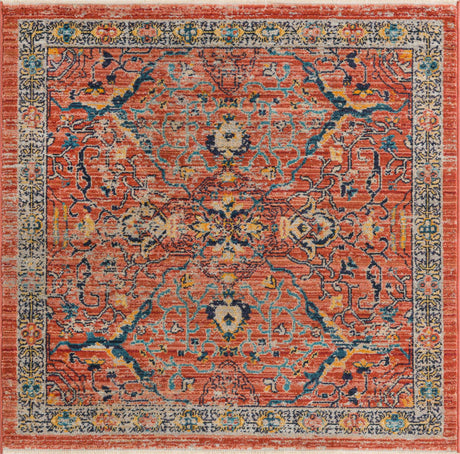 Brick Red 3' 11 x 3' 11 Lola Square Area Rug Polypropylene With Jute Backing Traditional Pattern Easy Clean Carpet for Home Interior Design for Sale at Rug Engine