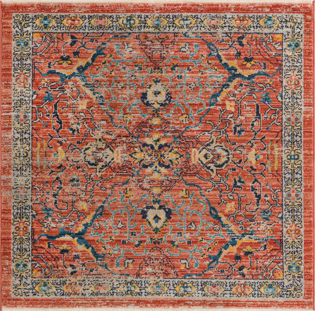 Brick Red 3' 11 x 3' 11 Lola Square Area Rug Polypropylene With Jute Backing Traditional Pattern Easy Clean Carpet for Home Interior Design for Sale at Rug Engine