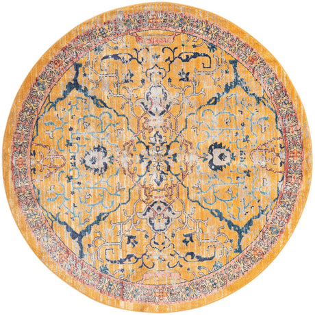 Yellow 7' x 7' Lola Round Area Rug Polypropylene With Jute Backing Traditional Pattern Easy Clean Carpet for Home Interior Design for Sale at Rug Engine