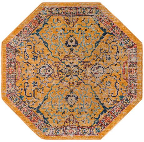 Yellow 3' 11 x 3' 11 Lola Octagon Area Rug Polypropylene With Jute Backing Traditional Pattern Easy Clean Carpet for Home Interior Design for Sale at Rug Engine