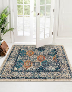 Multicolor 3' 11 x 3' 11 Lola Square Area Rug Polypropylene With Jute Backing Traditional Pattern Easy Clean Carpet for Home Interior Design for Sale at Rug Engine