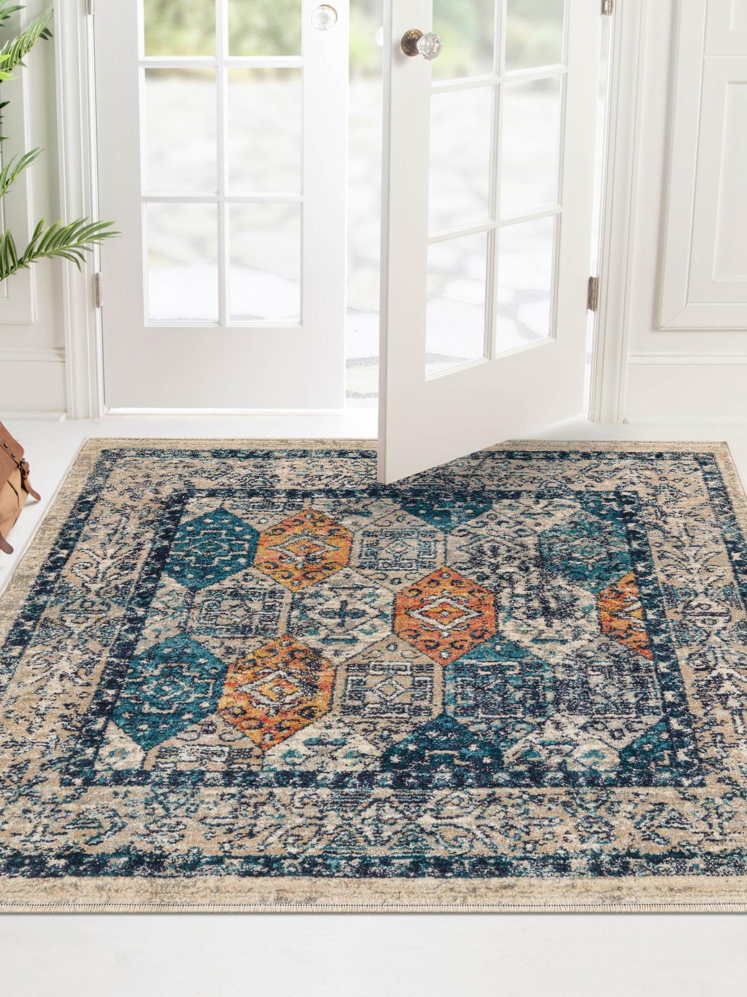 Multicolor 7' 10 x 7' 10 Lola Square Area Rug Polypropylene With Jute Backing Traditional Pattern Easy Clean Carpet for Home Interior Design for Sale at Rug Engine