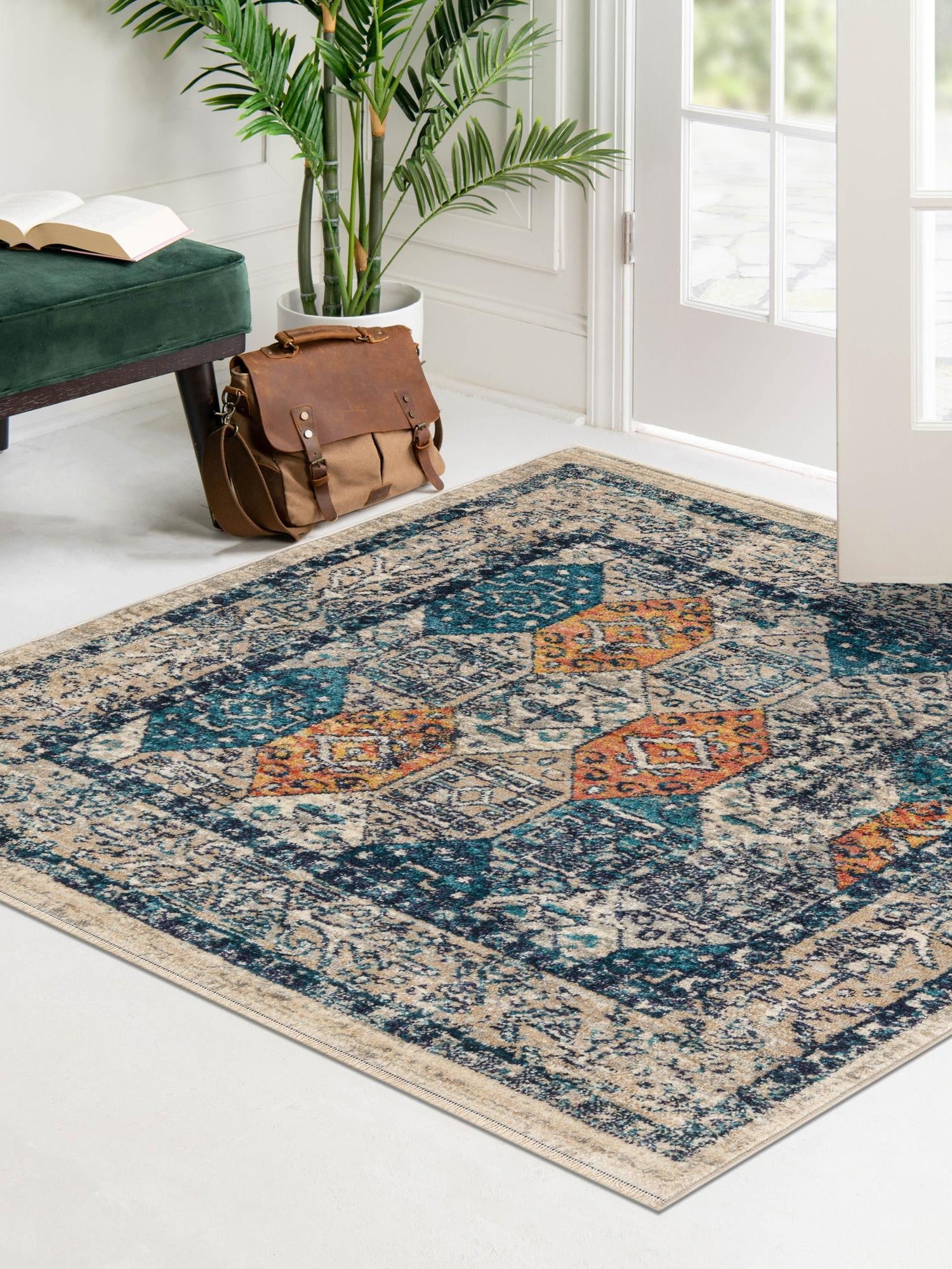 Multicolor 7' 10 x 7' 10 Lola Square Area Rug Polypropylene With Jute Backing Traditional Pattern Easy Clean Carpet for Home Interior Design for Sale at Rug Engine