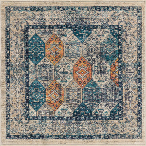 Multicolor 3' 11 x 3' 11 Lola Square Area Rug Polypropylene With Jute Backing Traditional Pattern Easy Clean Carpet for Home Interior Design for Sale at Rug Engine