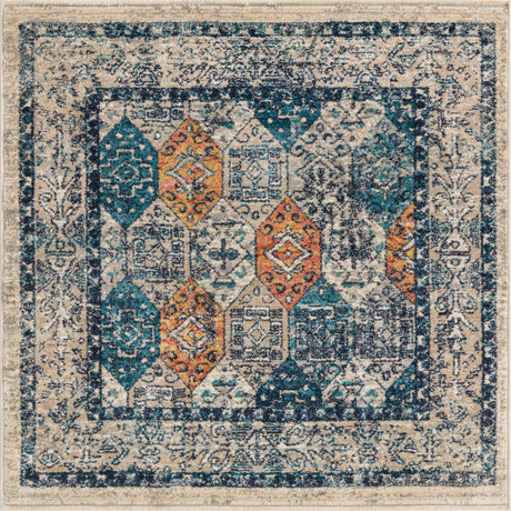 Multicolor 3' 11 x 3' 11 Lola Square Area Rug Polypropylene With Jute Backing Traditional Pattern Easy Clean Carpet for Home Interior Design for Sale at Rug Engine