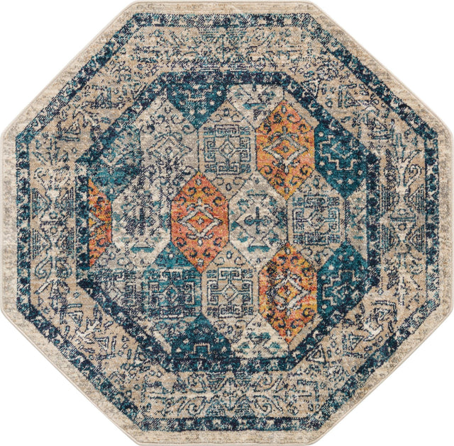 Multicolor 3' 11 x 3' 11 Lola Octagon Area Rug Polypropylene With Jute Backing Traditional Pattern Easy Clean Carpet for Home Interior Design for Sale at Rug Engine