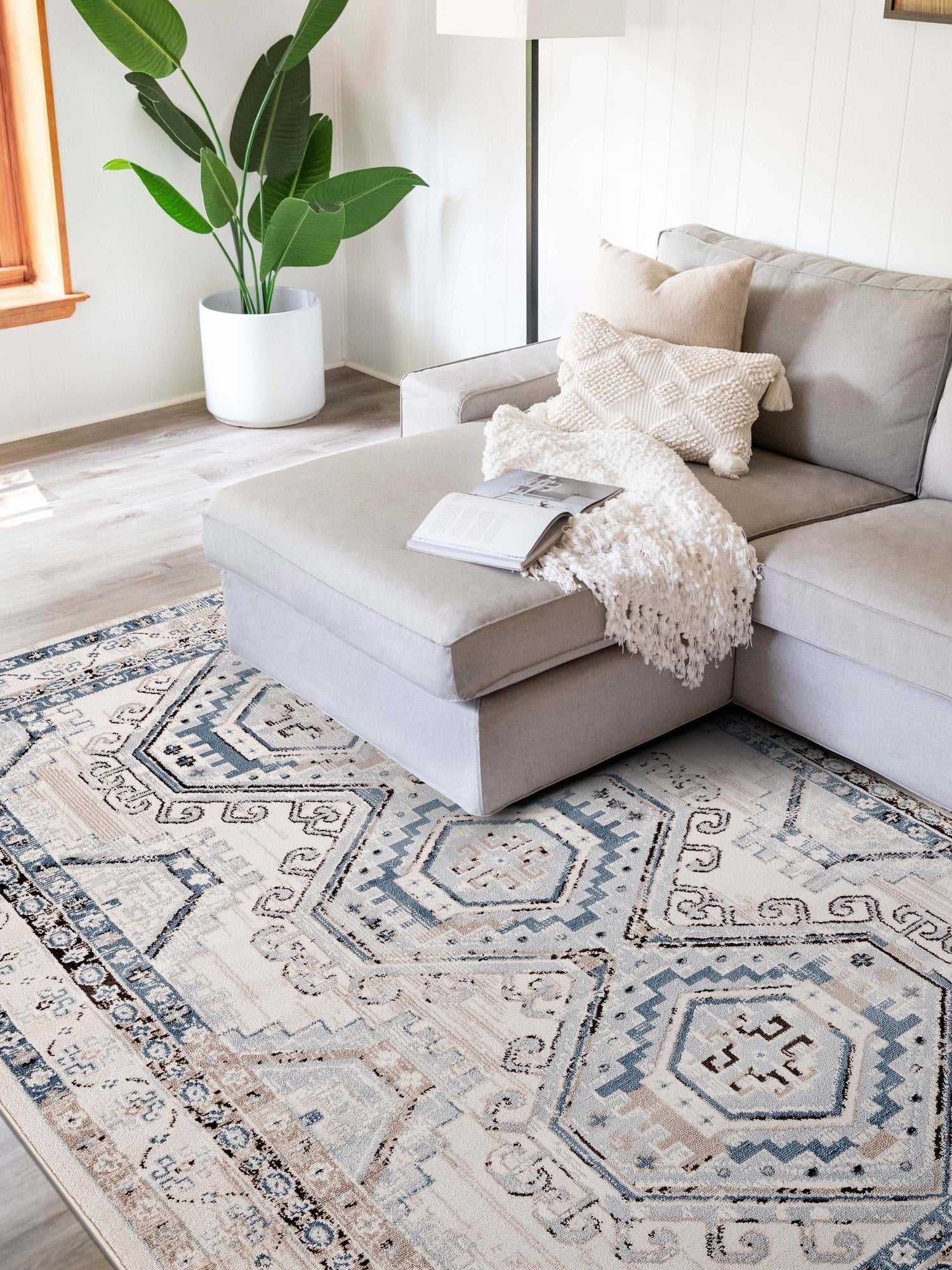 Gray Blue 4' 1 x 6' 1 Charlotte Rectangle Area Rug 100% Polypropylene With Jute Backing Traditional Classical Durable Carpet for Living Dining Office Rooms for Sale at Rug Engine