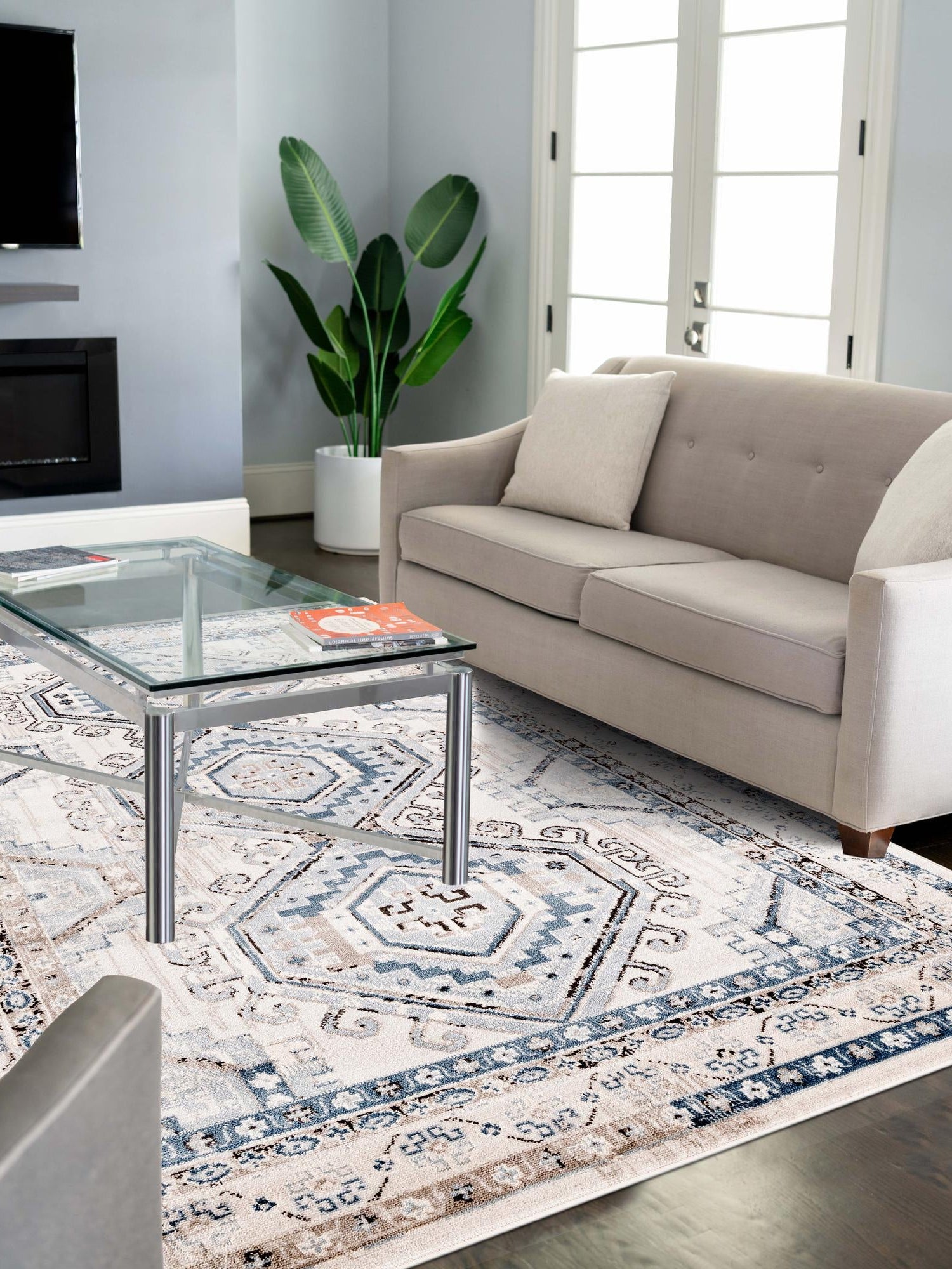 Gray Blue 5' 3 x 8' Charlotte Rectangle Area Rug 100% Polypropylene With Jute Backing Traditional Classical Durable Carpet for Living Dining Office Rooms for Sale at Rug Engine
