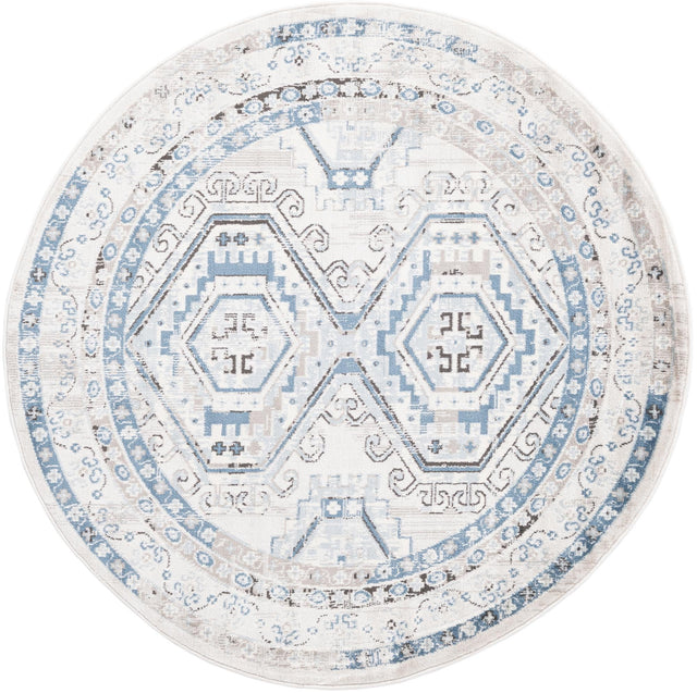 Gray Blue 5' 3 x 5' 3 Charlotte Round Area Rug 100% Polypropylene With Jute Backing Traditional Classical Durable Carpet for Living Dining Office Rooms for Sale at Rug Engine