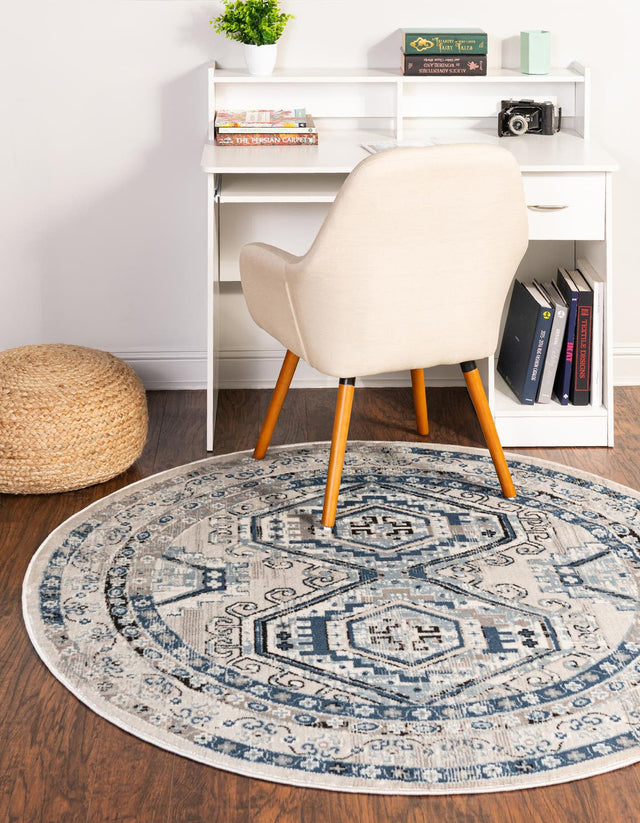 Gray Blue 3' 1 x 3' 1 Charlotte Round Area Rug 100% Polypropylene With Jute Backing Traditional Classical Durable Carpet for Living Dining Office Rooms for Sale at Rug Engine