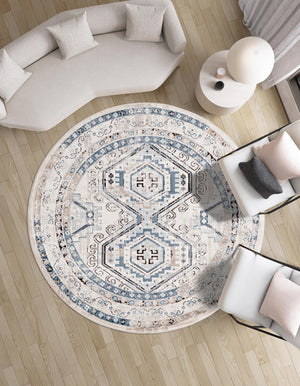 Gray Blue 7' 10 x 7' 10 Charlotte Round Area Rug 100% Polypropylene With Jute Backing Traditional Classical Durable Carpet for Living Dining Office Rooms for Sale at Rug Engine