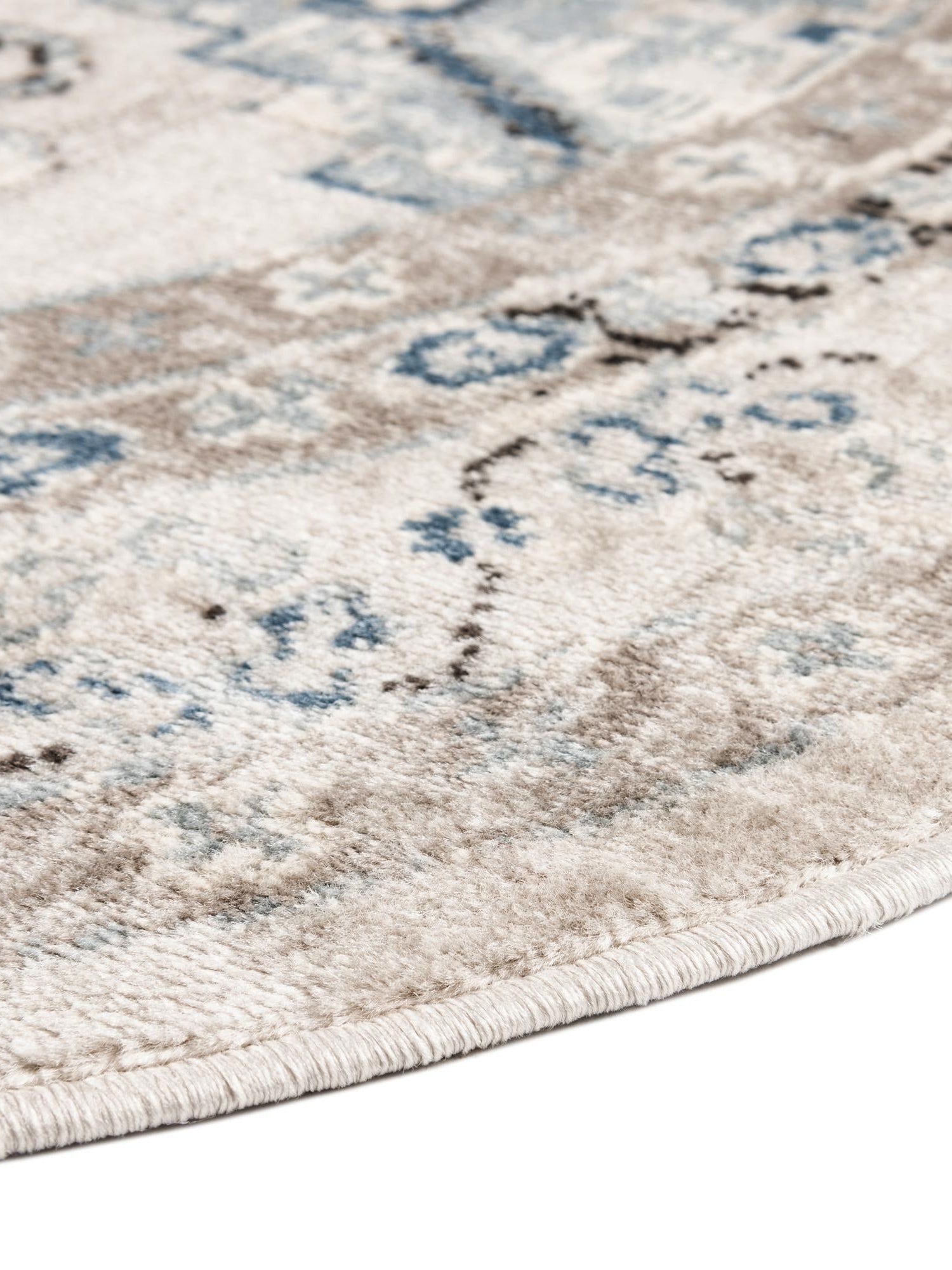 Gray Blue 5' 3 x 5' 3 Charlotte Round Area Rug 100% Polypropylene With Jute Backing Traditional Classical Durable Carpet for Living Dining Office Rooms for Sale at Rug Engine