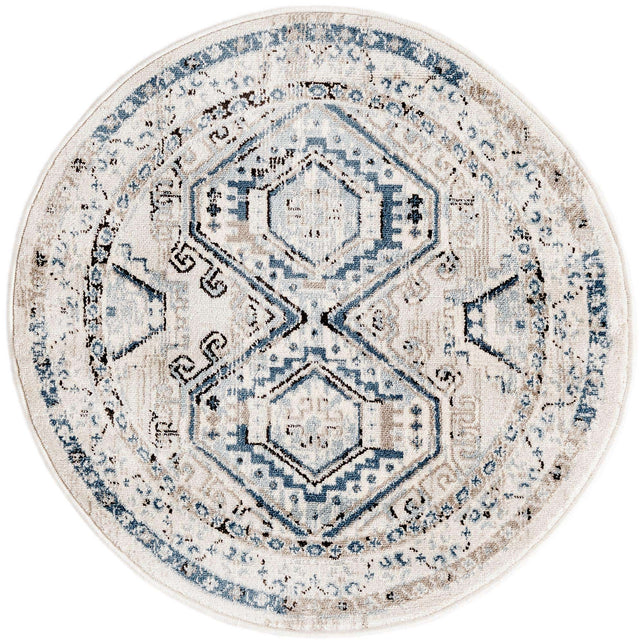Gray Blue 3' 1 x 3' 1 Charlotte Round Area Rug 100% Polypropylene With Jute Backing Traditional Classical Durable Carpet for Living Dining Office Rooms for Sale at Rug Engine