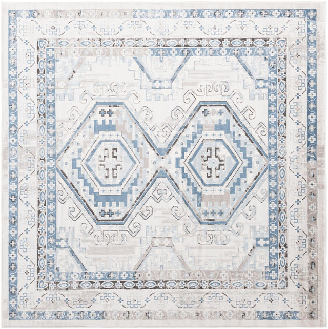 Gray Blue 7' 10 x 7' 10 Charlotte Square Area Rug 100% Polypropylene With Jute Backing Traditional Classical Durable Carpet for Living Dining Office Rooms for Sale at Rug Engine