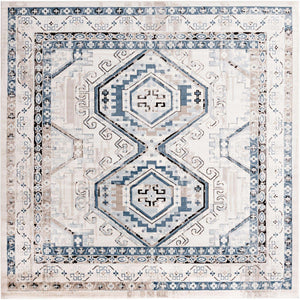 Gray Blue 7' 10 x 7' 10 Charlotte Square Area Rug 100% Polypropylene With Jute Backing Traditional Classical Durable Carpet for Living Dining Office Rooms for Sale at Rug Engine