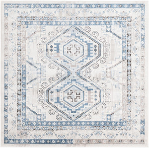 Gray Blue 5' 3 x 5' 3 Charlotte Square Area Rug 100% Polypropylene With Jute Backing Traditional Classical Durable Carpet for Living Dining Office Rooms for Sale at Rug Engine