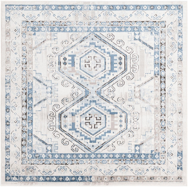 Gray Blue 5' 3 x 5' 3 Charlotte Square Area Rug 100% Polypropylene With Jute Backing Traditional Classical Durable Carpet for Living Dining Office Rooms for Sale at Rug Engine