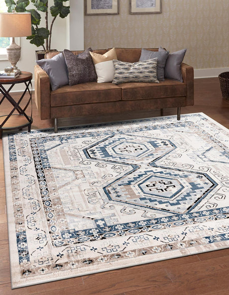 Gray Blue 7' 10 x 7' 10 Charlotte Square Area Rug 100% Polypropylene With Jute Backing Traditional Classical Durable Carpet for Living Dining Office Rooms for Sale at Rug Engine