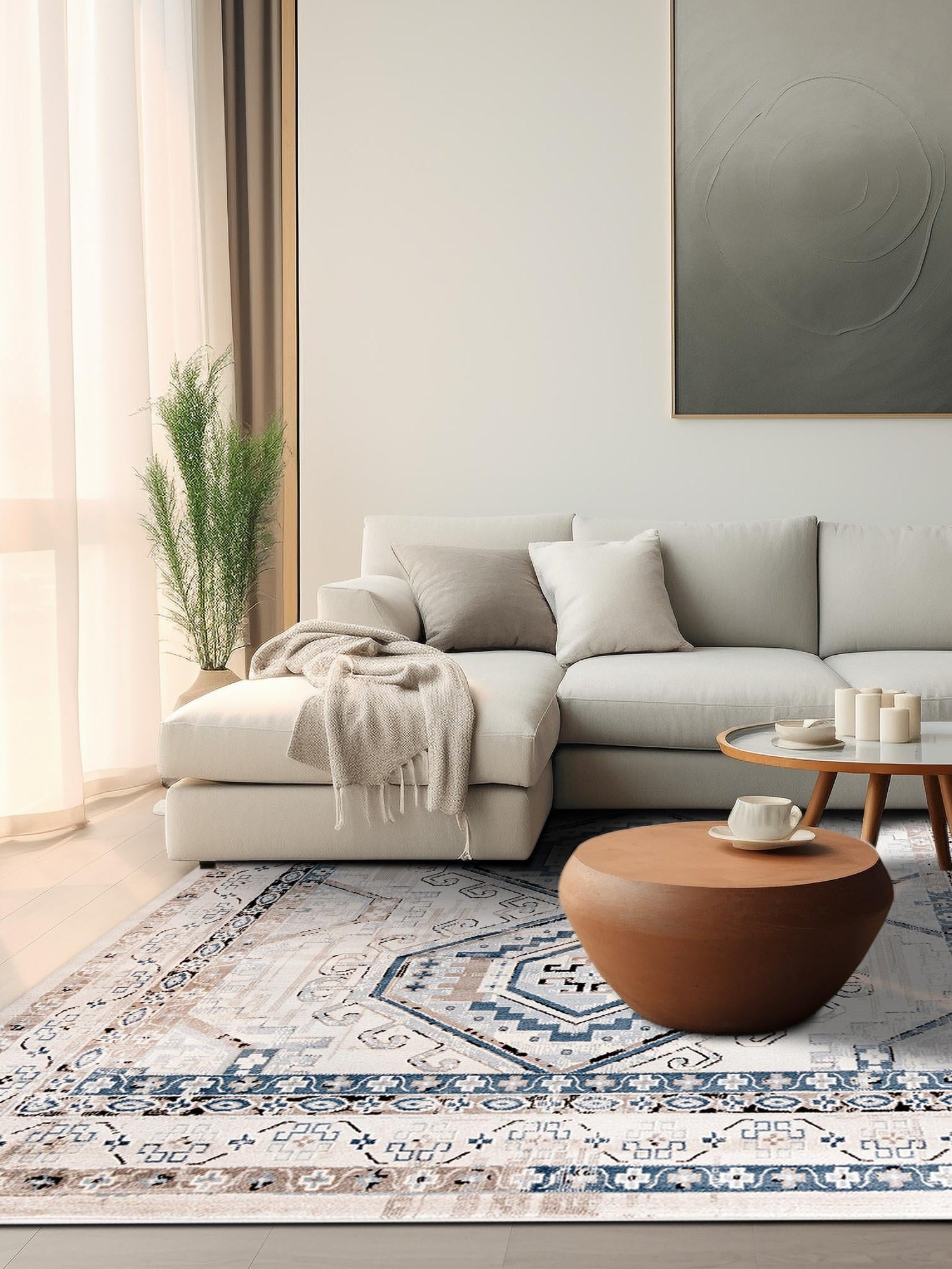 Gray Blue 4' 1 x 4' 1 Charlotte Square Area Rug 100% Polypropylene With Jute Backing Traditional Classical Durable Carpet for Living Dining Office Rooms for Sale at Rug Engine