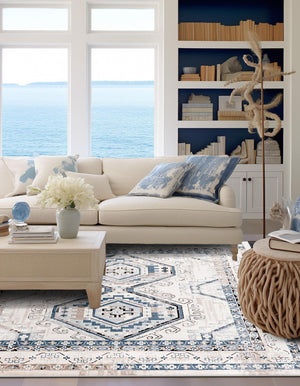 Gray Blue 7' 10 x 7' 10 Charlotte Square Area Rug 100% Polypropylene With Jute Backing Traditional Classical Durable Carpet for Living Dining Office Rooms for Sale at Rug Engine