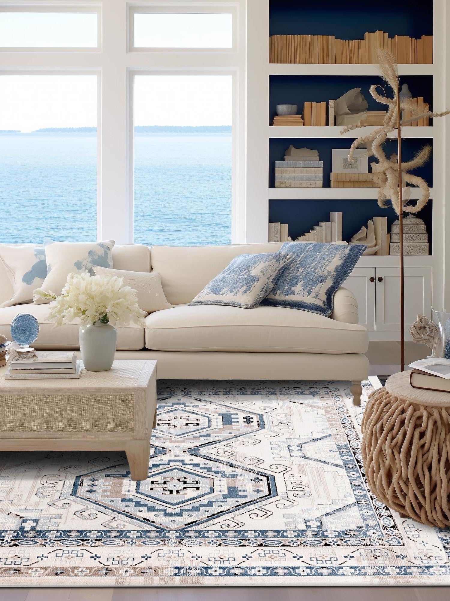 Gray Blue 4' 1 x 4' 1 Charlotte Square Area Rug 100% Polypropylene With Jute Backing Traditional Classical Durable Carpet for Living Dining Office Rooms for Sale at Rug Engine